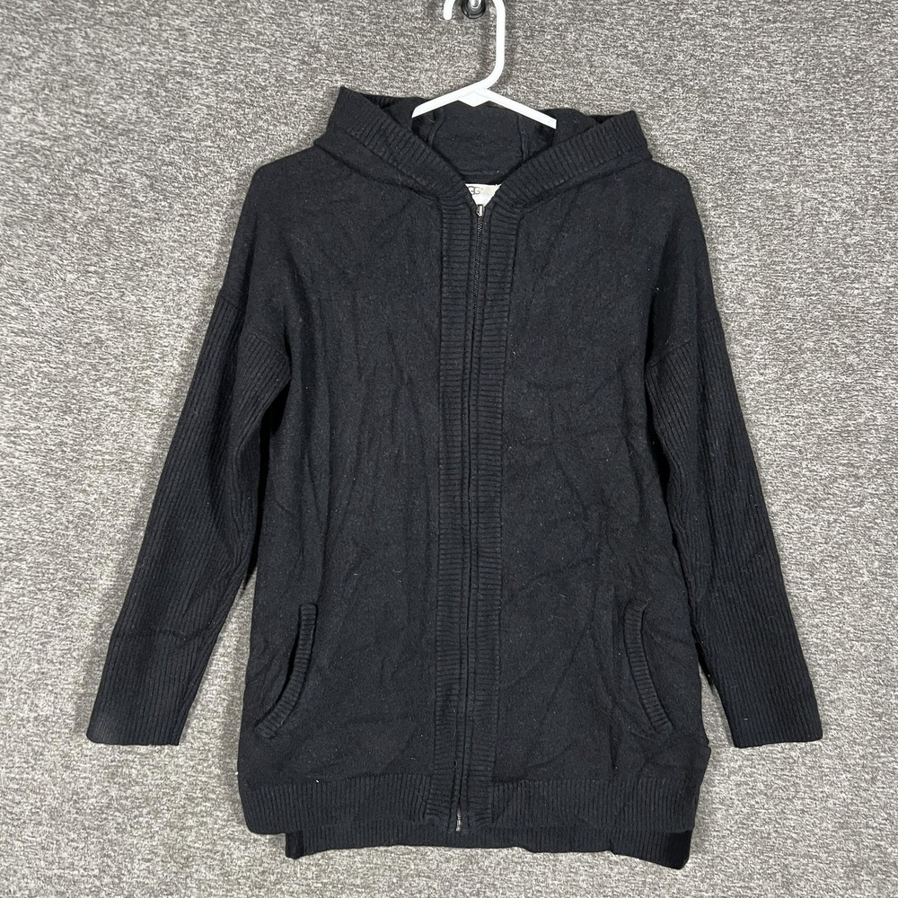 UGG Cashmere Sweater‎ Womens Medium Black Hooded Full Zip Cardigan Longline Knit